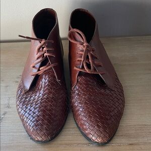 Nicole Club Tracey Woven Lace Up Leather Booties Size 9
